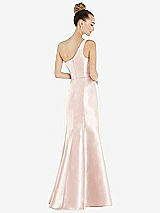 Rear View Thumbnail - Blush Draped One-Shoulder Satin Trumpet Gown with Front Slit