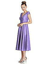 Side View Thumbnail - Tahiti Cap Sleeve Faux Wrap Satin Midi Dress with Pockets