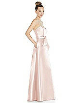 Side View Thumbnail - Blush Basque-Neck Strapless Satin Gown with Mini Sash