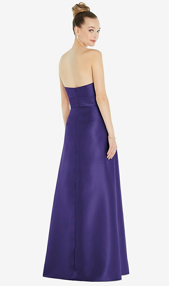 Back View - Grape Basque-Neck Strapless Satin Gown with Mini Sash