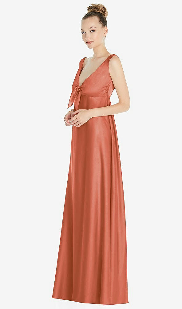 Front View - Terracotta Copper Convertible Strap Empire Waist Satin Maxi Dress