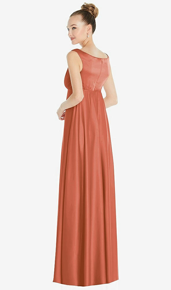 Back View - Terracotta Copper Convertible Strap Empire Waist Satin Maxi Dress