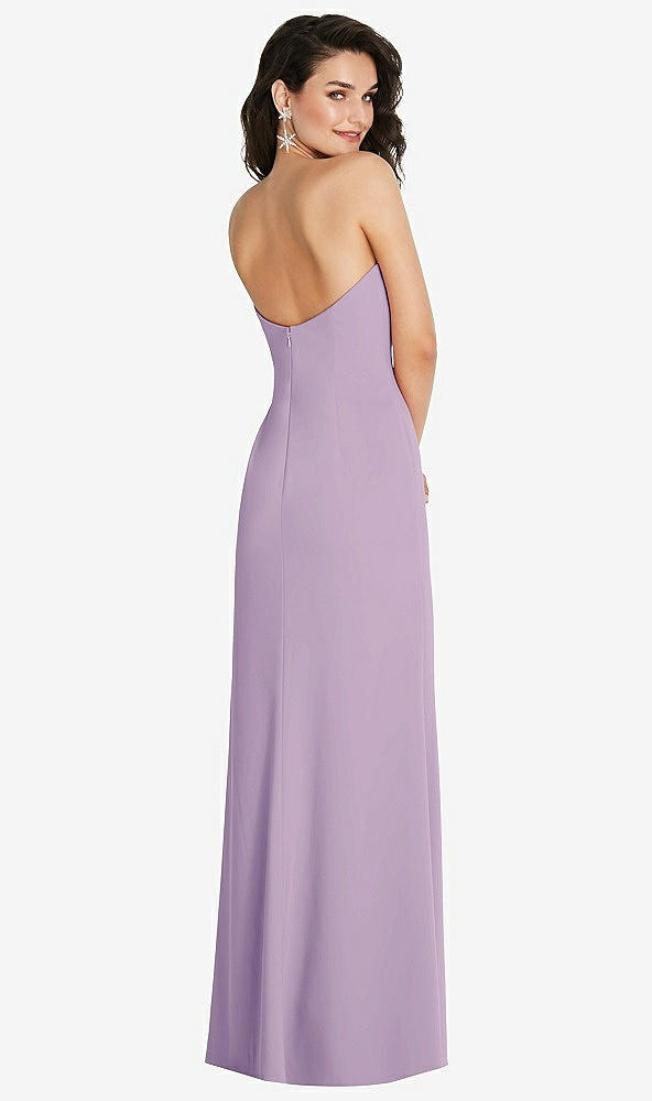 Back View - Pale Purple Strapless Scoop Back Maxi Dress with Front Slit