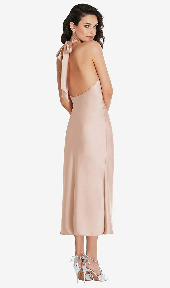 Back View - Cameo Scarf Tie High-Neck Halter Midi Slip Dress