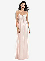 Front View Thumbnail - Blush Twist Shirred Strapless Empire Waist Gown with Optional Straps