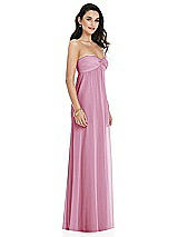 Side View Thumbnail - Powder Pink Twist Shirred Strapless Empire Waist Gown with Optional Straps