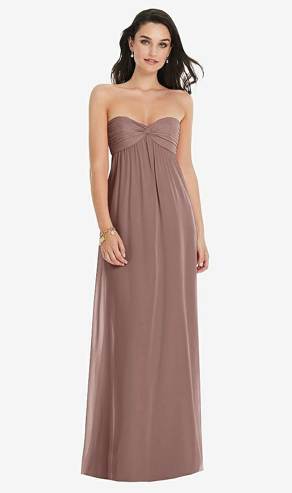 Front View - Sienna Twist Shirred Strapless Empire Waist Gown with Optional Straps