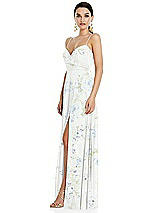 Side View Thumbnail - Bleu Garden Adjustable Strap Wrap Bodice Maxi Dress with Front Slit 