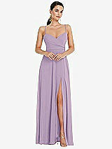 Front View Thumbnail - Pale Purple Adjustable Strap Wrap Bodice Maxi Dress with Front Slit 