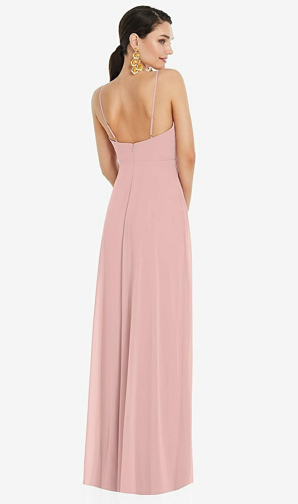 Back View - Rose - PANTONE Rose Quartz Adjustable Strap Wrap Bodice Maxi Dress with Front Slit 