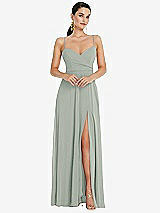 Front View Thumbnail - Willow Green Adjustable Strap Wrap Bodice Maxi Dress with Front Slit 