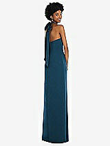 Alt View 1 Thumbnail - Atlantic Blue Draped Satin Grecian Column Gown with Convertible Straps