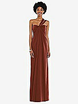 Alt View 7 Thumbnail - Auburn Moon Draped Satin Grecian Column Gown with Convertible Straps