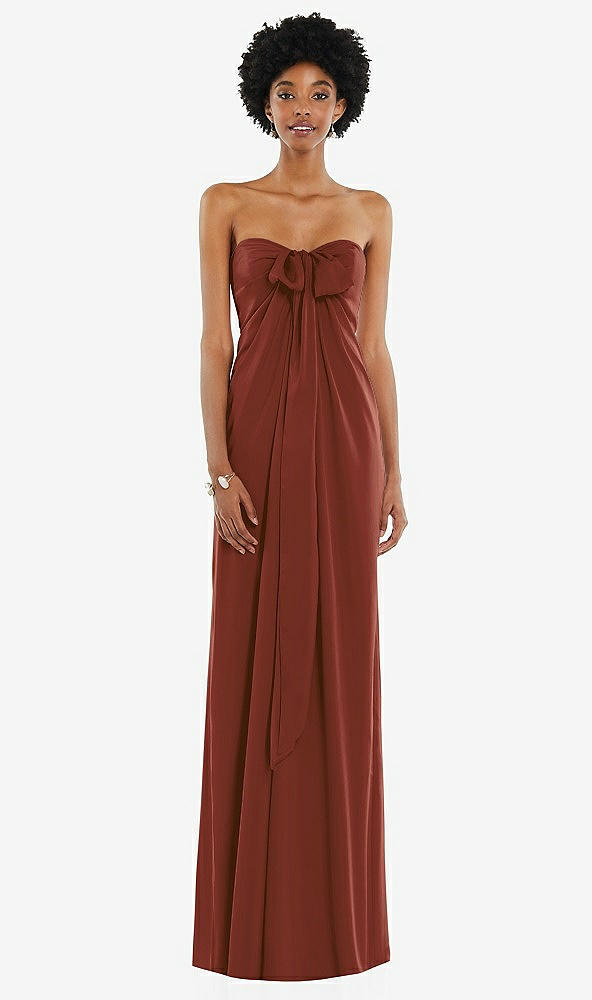 Front View - Auburn Moon Draped Satin Grecian Column Gown with Convertible Straps