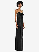 Alt View 5 Thumbnail - Black Draped Satin Grecian Column Gown with Convertible Straps