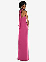 Alt View 1 Thumbnail - Tea Rose Draped Satin Grecian Column Gown with Convertible Straps