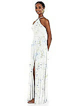 Side View Thumbnail - Bleu Garden Diamond Halter Maxi Dress with Adjustable Straps