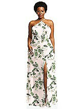 Alt View 1 Thumbnail - Palm Beach Print Diamond Halter Maxi Dress with Adjustable Straps