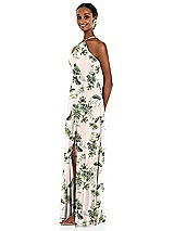 Side View Thumbnail - Palm Beach Print Diamond Halter Maxi Dress with Adjustable Straps