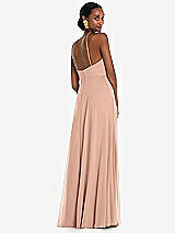 Rear View Thumbnail - Pale Peach Diamond Halter Maxi Dress with Adjustable Straps