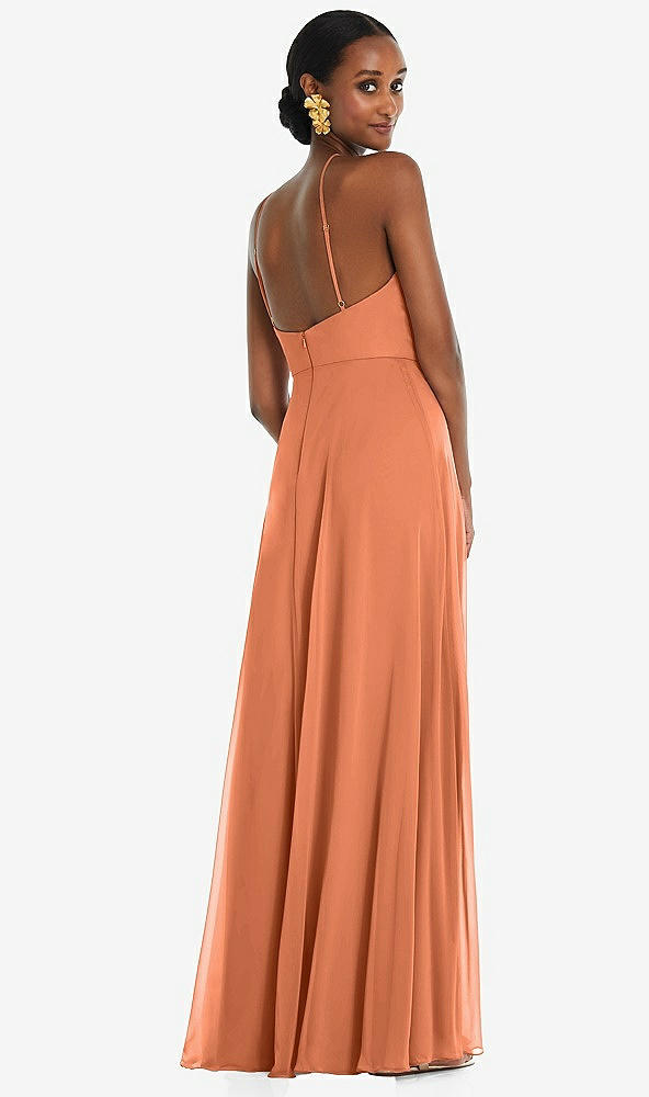 Back View - Sweet Melon Diamond Halter Maxi Dress with Adjustable Straps