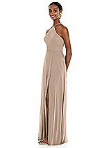 Side View Thumbnail - Topaz Diamond Halter Maxi Dress with Adjustable Straps