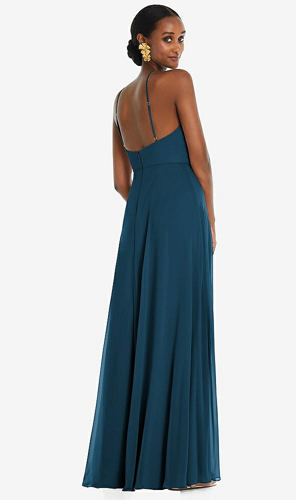 Back View - Atlantic Blue Diamond Halter Maxi Dress with Adjustable Straps