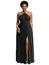 Alt View 1 Thumbnail - Black Diamond Halter Maxi Dress with Adjustable Straps