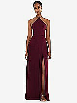 Front View Thumbnail - Cabernet Diamond Halter Maxi Dress with Adjustable Straps