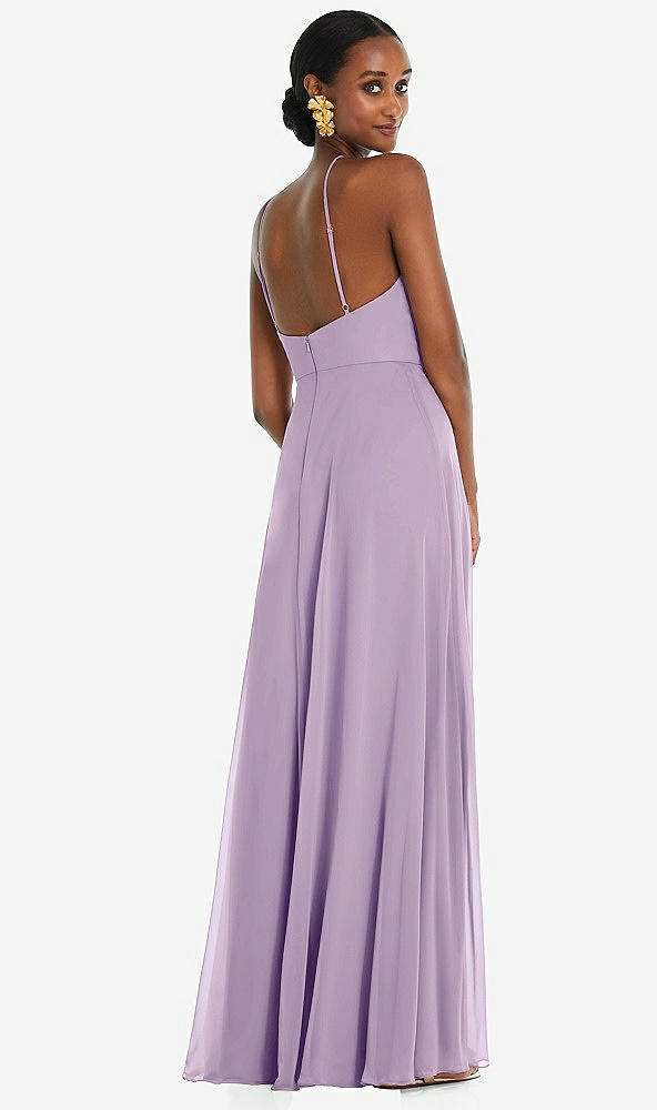 Back View - Pale Purple Diamond Halter Maxi Dress with Adjustable Straps