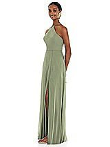 Side View Thumbnail - Sage Diamond Halter Maxi Dress with Adjustable Straps