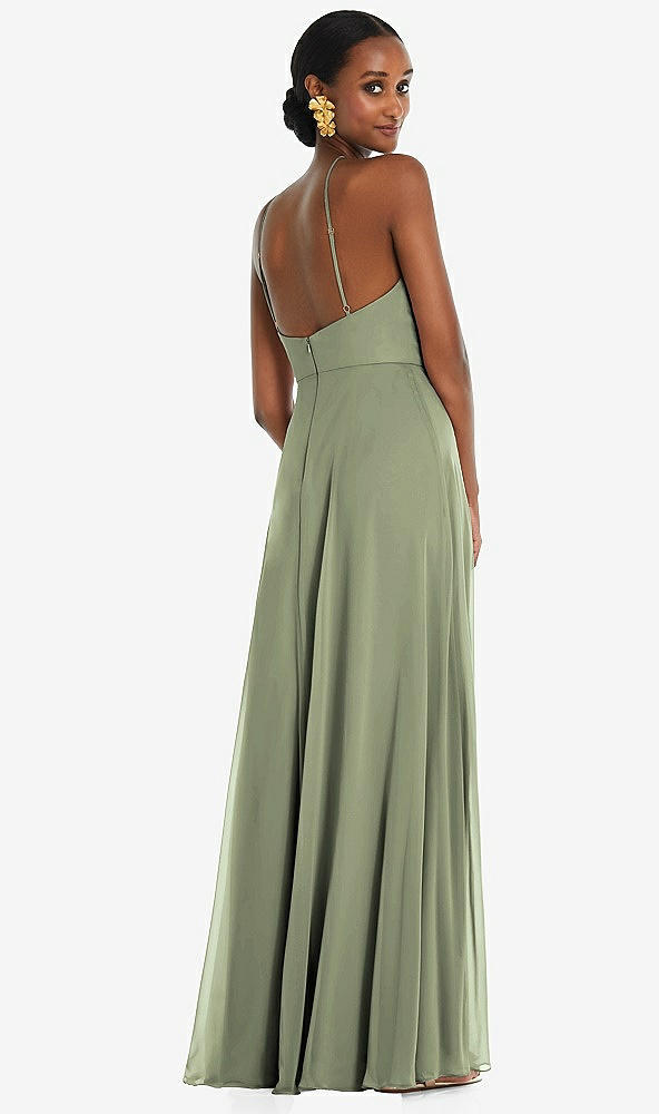 Back View - Sage Diamond Halter Maxi Dress with Adjustable Straps