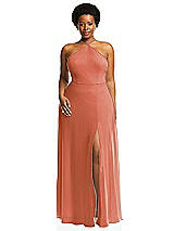 Alt View 1 Thumbnail - Terracotta Copper Diamond Halter Maxi Dress with Adjustable Straps