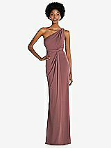 Front View Thumbnail - English Rose One-Shoulder Twist Draped Maxi Dress