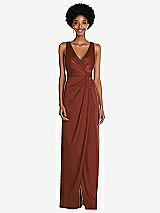 Alt View 1 Thumbnail - Auburn Moon Faux Wrap Whisper Satin Maxi Dress with Draped Tulip Skirt