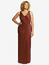 Front View Thumbnail - Auburn Moon Faux Wrap Whisper Satin Maxi Dress with Draped Tulip Skirt