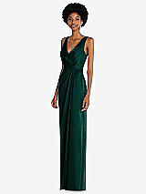 Alt View 2 Thumbnail - Evergreen Faux Wrap Whisper Satin Maxi Dress with Draped Tulip Skirt