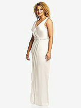 Side View Thumbnail - Ivory Faux Wrap Whisper Satin Maxi Dress with Draped Tulip Skirt