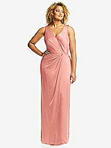 Front View Thumbnail - Rose - PANTONE Rose Quartz Faux Wrap Whisper Satin Maxi Dress with Draped Tulip Skirt