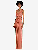 Alt View 2 Thumbnail - Terracotta Copper Faux Wrap Whisper Satin Maxi Dress with Draped Tulip Skirt