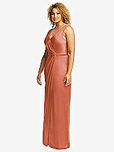 Side View Thumbnail - Terracotta Copper Faux Wrap Whisper Satin Maxi Dress with Draped Tulip Skirt