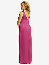 Rear View Thumbnail - Tea Rose Faux Wrap Whisper Satin Maxi Dress with Draped Tulip Skirt