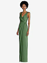 Alt View 2 Thumbnail - Vineyard Green Faux Wrap Whisper Satin Maxi Dress with Draped Tulip Skirt