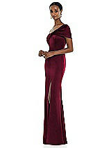 Side View Thumbnail - Cabernet Twist Cuff One-Shoulder Princess Line Trumpet Gown