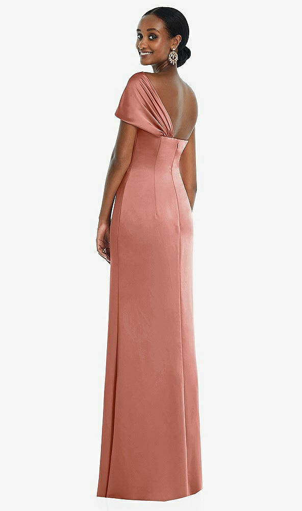 Back View - Desert Rose Twist Cuff One-Shoulder Princess Line Trumpet Gown