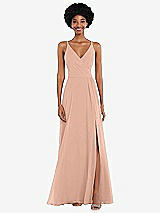 Front View Thumbnail - Pale Peach Faux Wrap Criss Cross Back Maxi Dress with Adjustable Straps