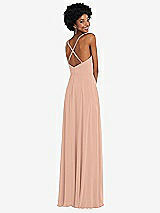 Rear View Thumbnail - Pale Peach Faux Wrap Criss Cross Back Maxi Dress with Adjustable Straps