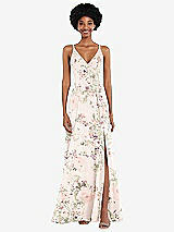 Front View Thumbnail - Blush Garden Faux Wrap Criss Cross Back Maxi Dress with Adjustable Straps