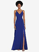 Front View Thumbnail - Cobalt Blue Faux Wrap Criss Cross Back Maxi Dress with Adjustable Straps