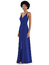 Side View Thumbnail - Cobalt Blue Faux Wrap Criss Cross Back Maxi Dress with Adjustable Straps